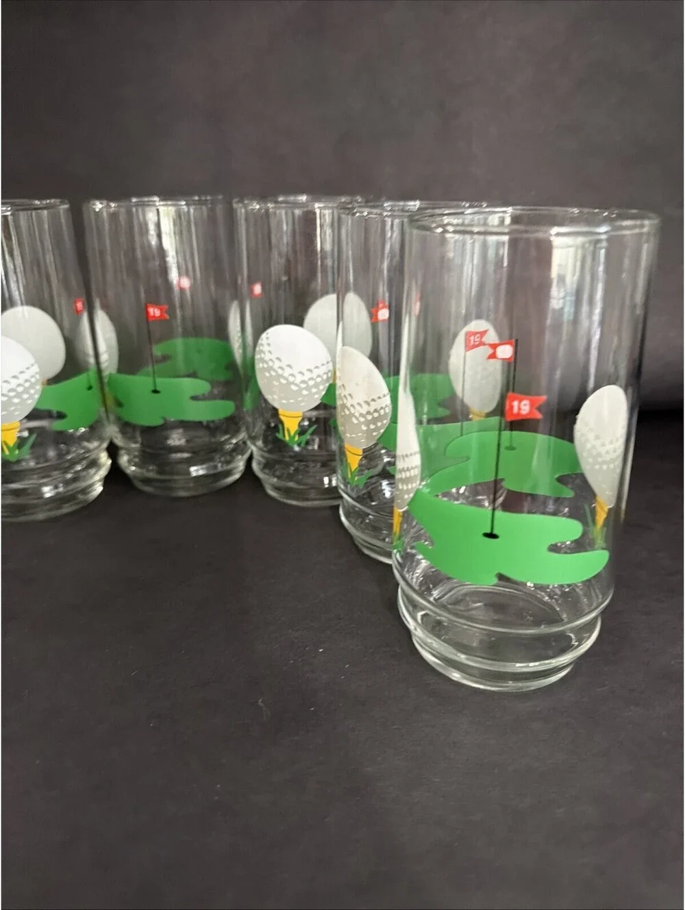Set of 7 Vintage Golf Ball 19th Hole 16 Oz Indiana Glass Tumblers